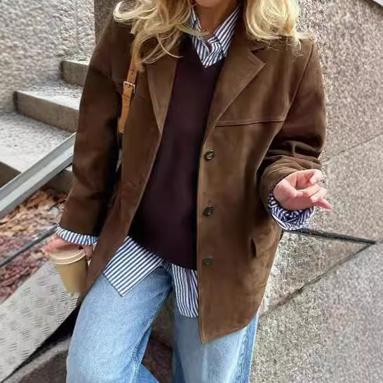 Elegante Braune Langarmjacke mit Taschen