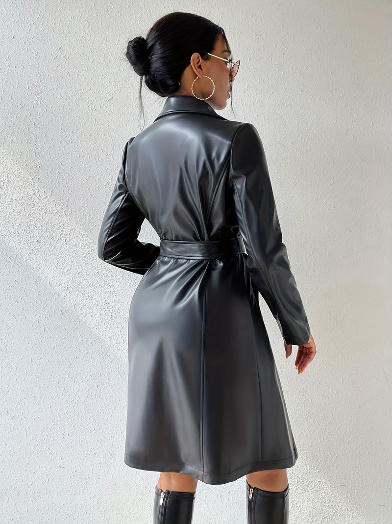 Elegante Lange PU-Leder Trenchcoat