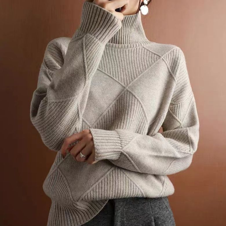 Elegante 3D-Diamantmuster Strickpullover