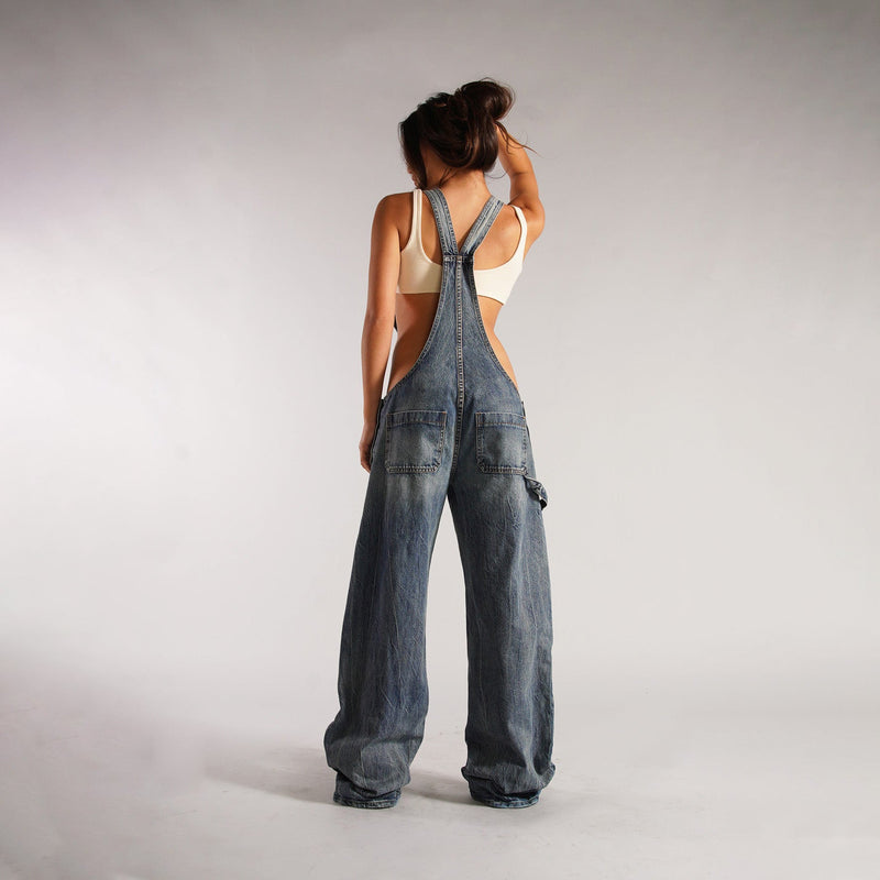 Trendy Denim Latzhose mit Reißverschluss