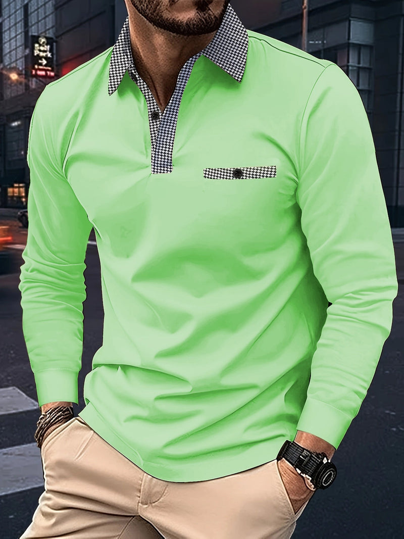 Elegantes Karomuster Langarm Polo Shirt