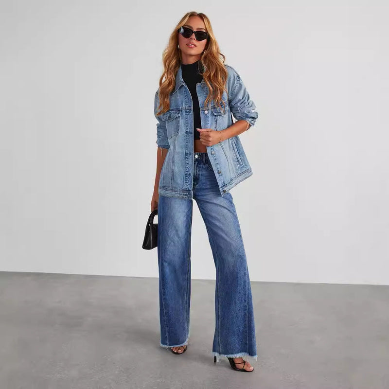 Trendige Hochtaillen-Jeans mit weitem Schnitt