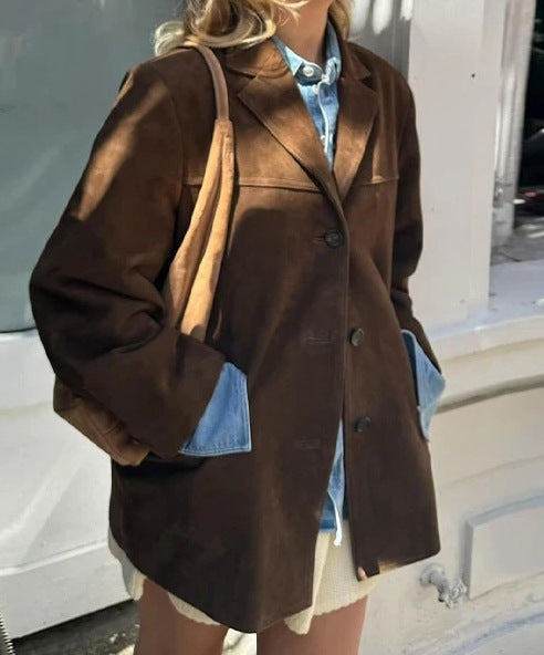 Elegante Braune Langarmjacke mit Taschen