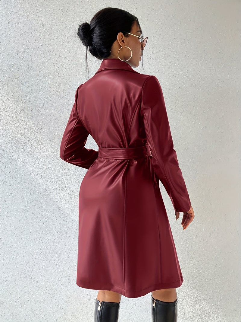 Elegante Lange PU-Leder Trenchcoat