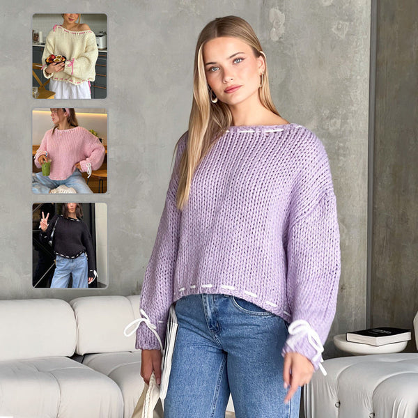 Süßer Strickpullover mit Schleife