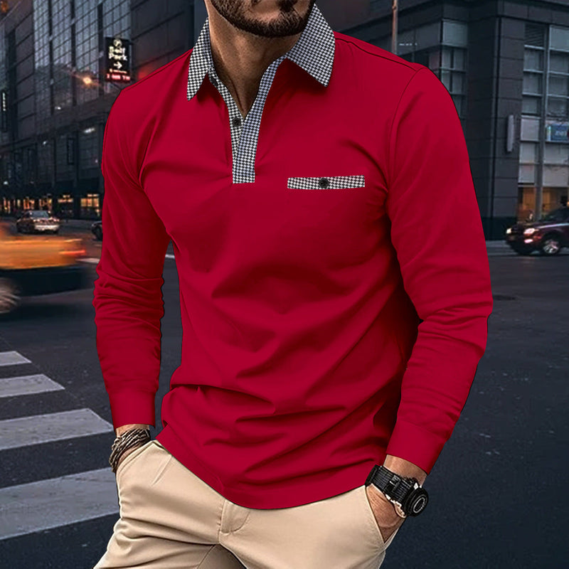 Elegantes Karomuster Langarm Polo Shirt