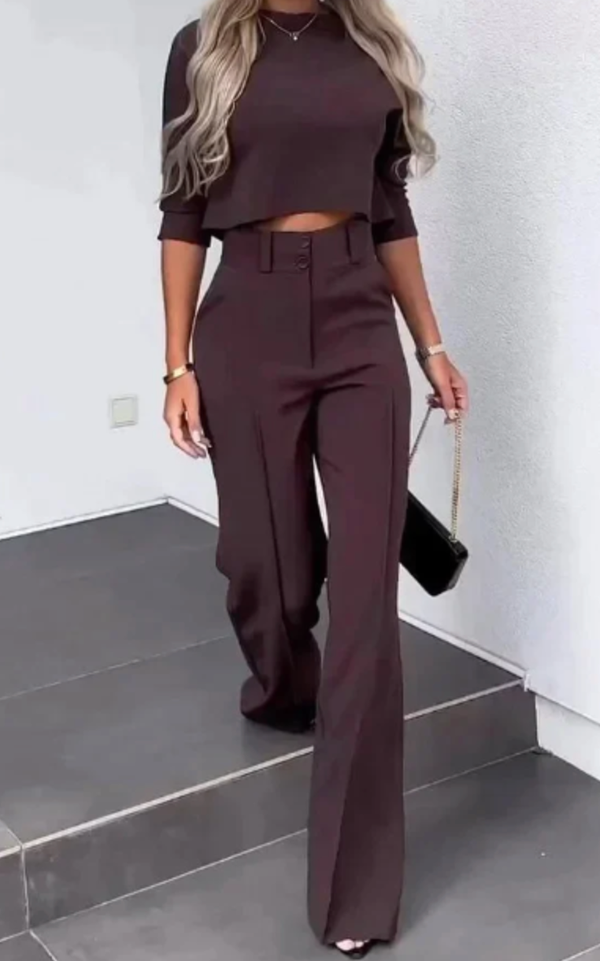 Elegante kurzärmelige Crop-Top und Hose Set