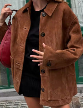 Elegante Braune Langarmjacke mit Taschen