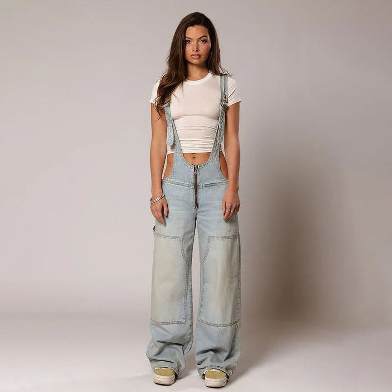 Trendy Denim Latzhose mit Reißverschluss