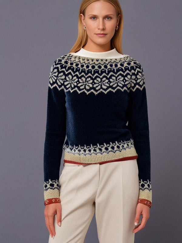 Retro-isländischer Jacquard Strickpullover