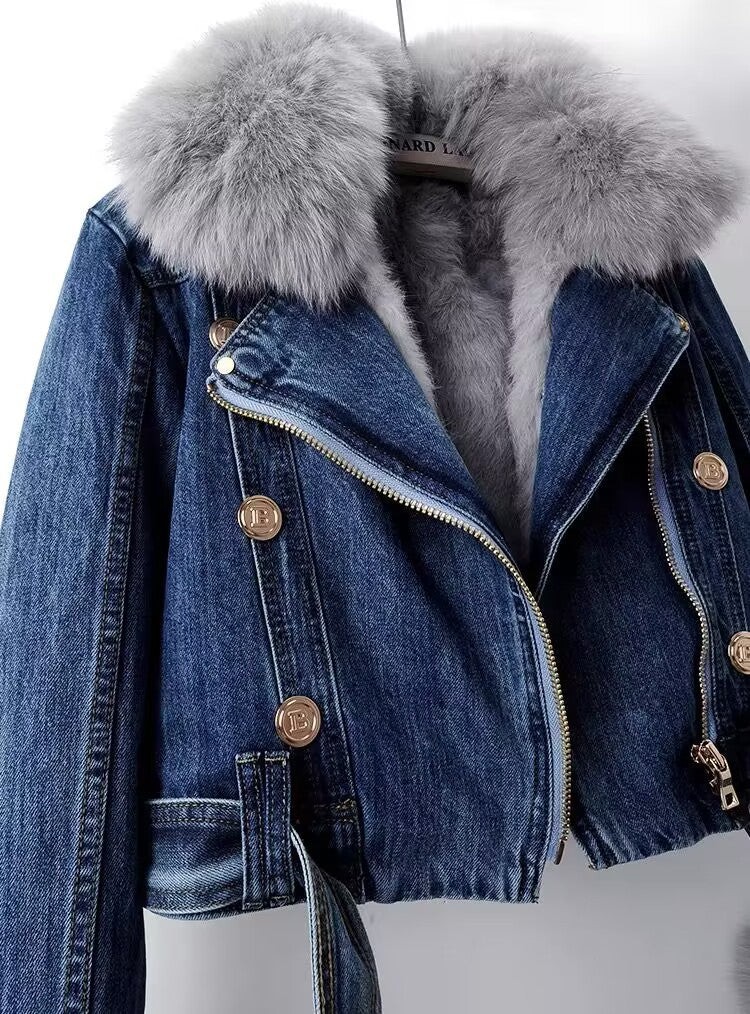 Wendbare warme Denimjacke mit Futter