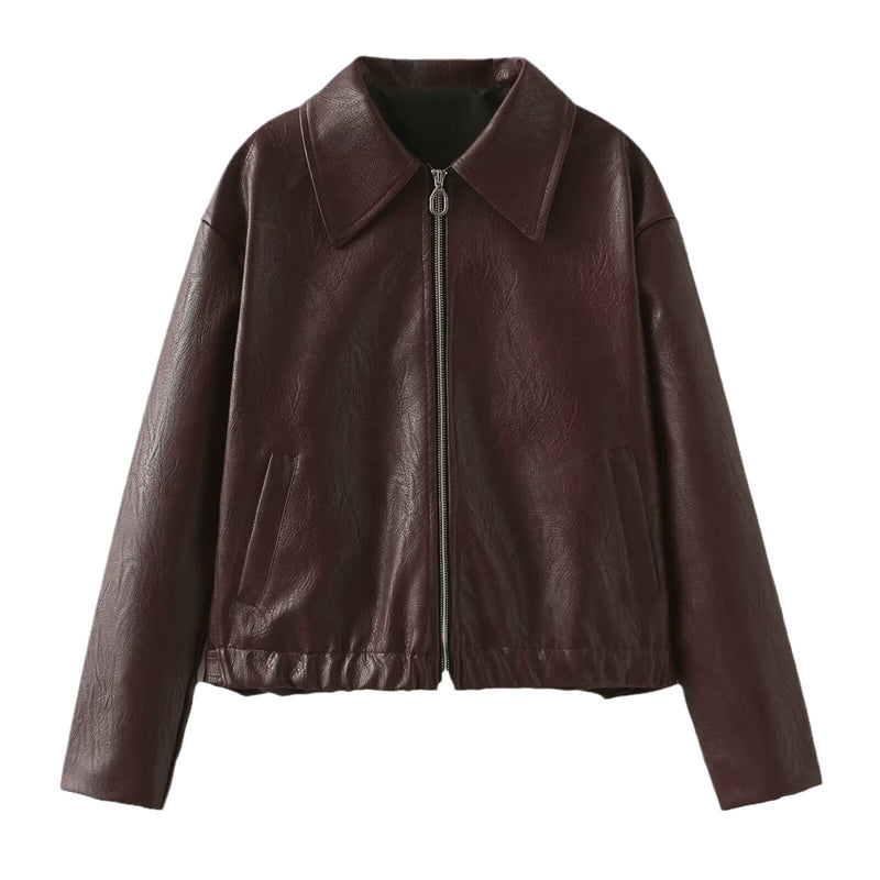 Elegante Lange Fauxlederjacke