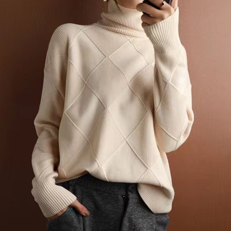 Elegante 3D-Diamantmuster Strickpullover