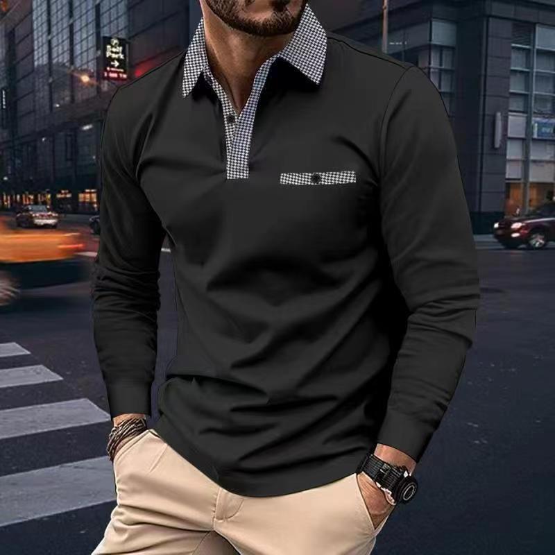 Elegantes Karomuster Langarm Polo Shirt