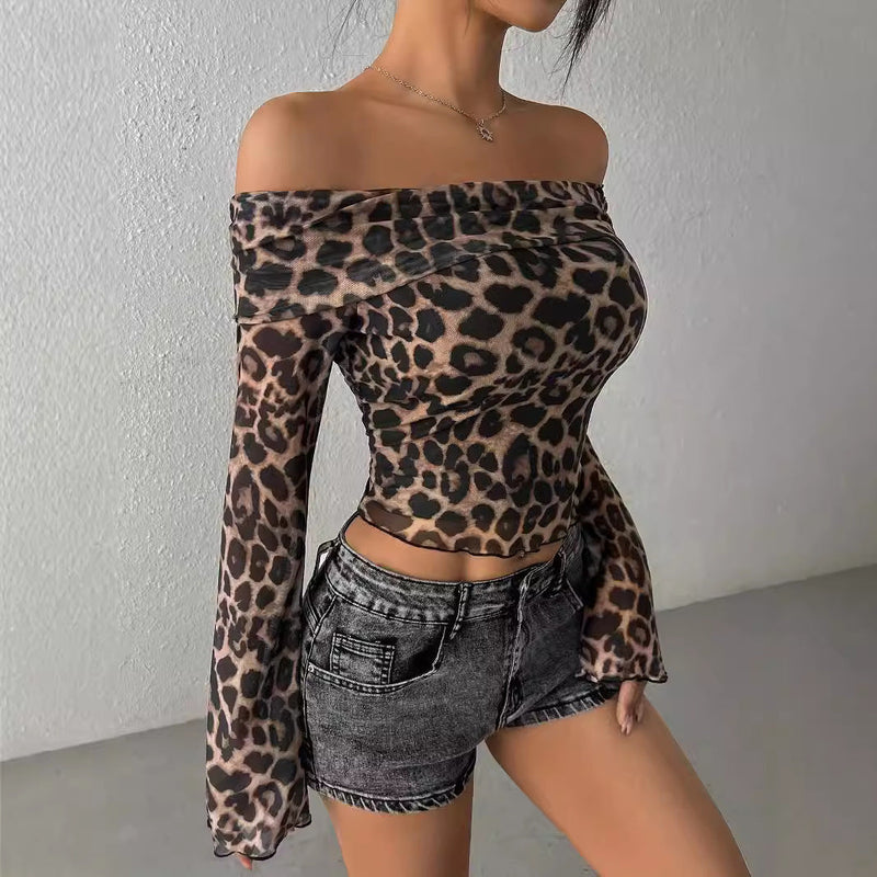 Elegante Leopardenprint Bluse mit langen Ärmeln