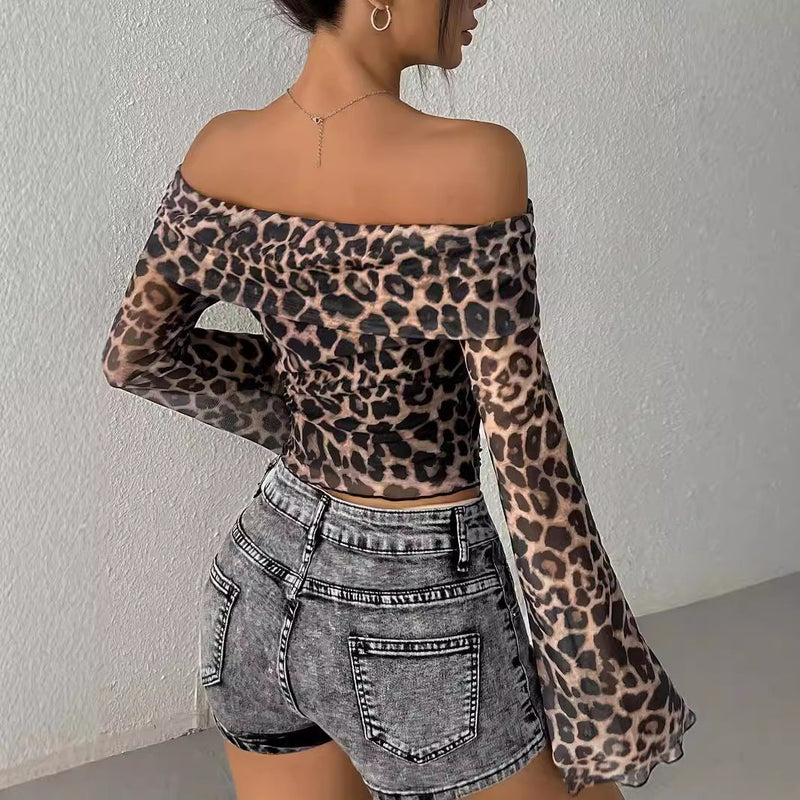 Elegante Leopardenprint Bluse mit langen Ärmeln