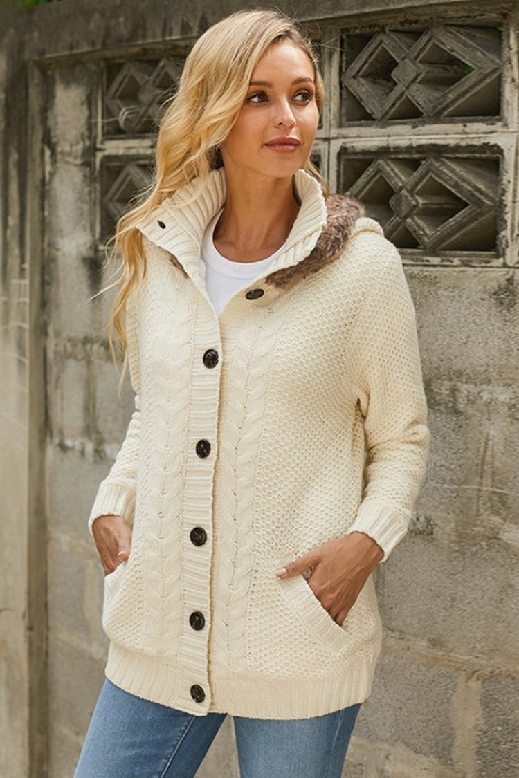 Elegante Wollmischung V-Ausschnitt Strickjacke