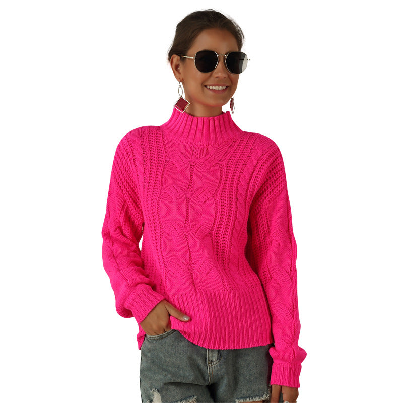 Elegante fluoreszierende Langarm-Strickpullover