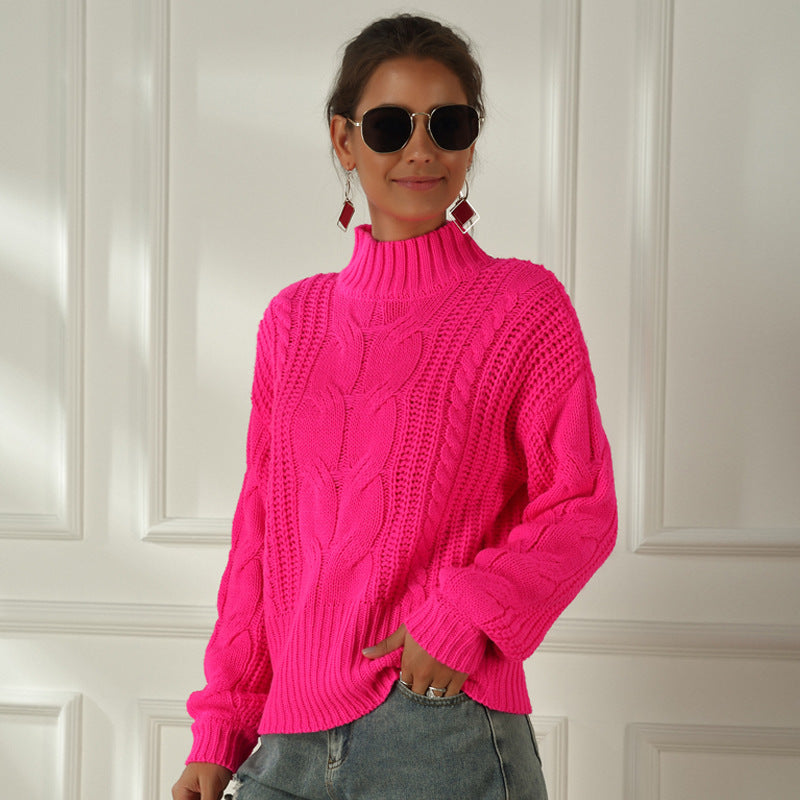 Elegante fluoreszierende Langarm-Strickpullover