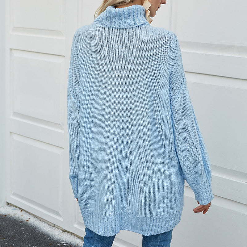 Elegante hochkragige Strickpullover in Hellblau