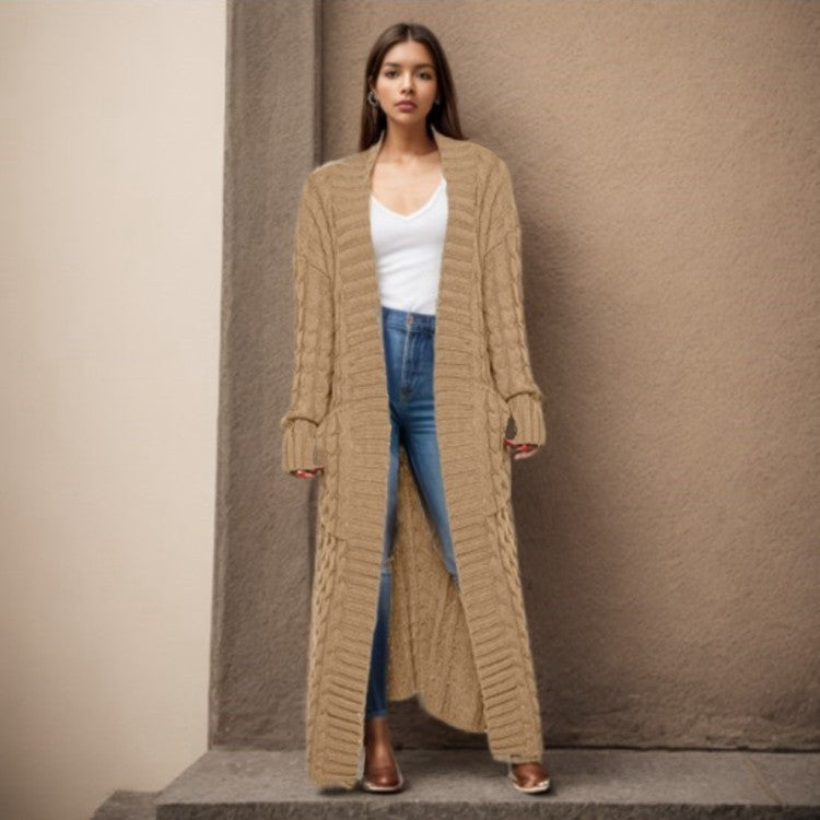 Elegante lange Strickjacke mit praktischen Taschen