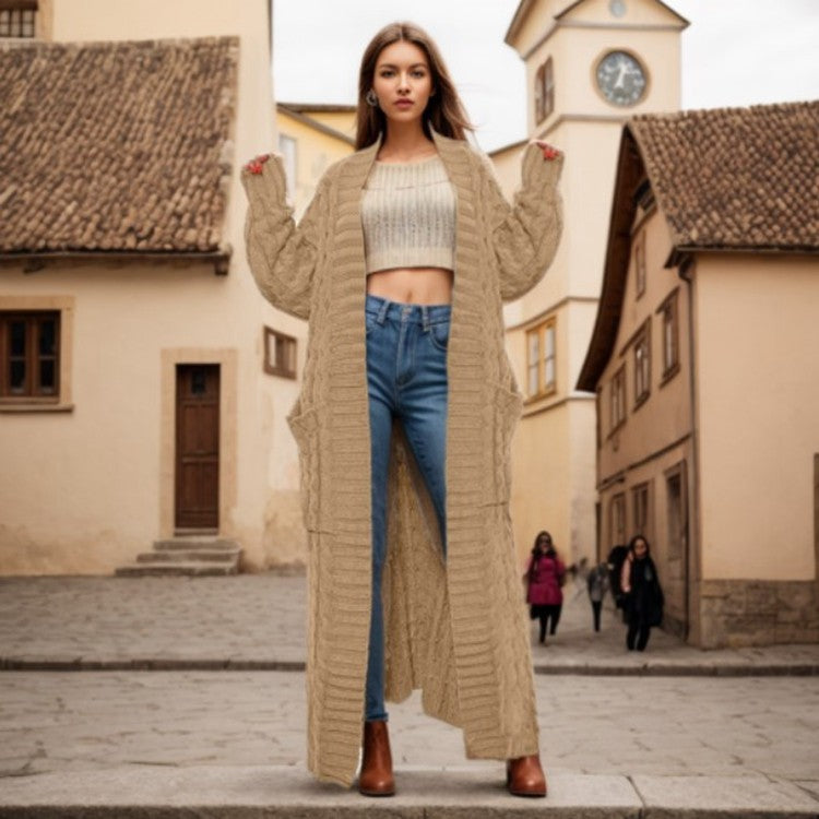 Elegante lange Strickjacke mit praktischen Taschen