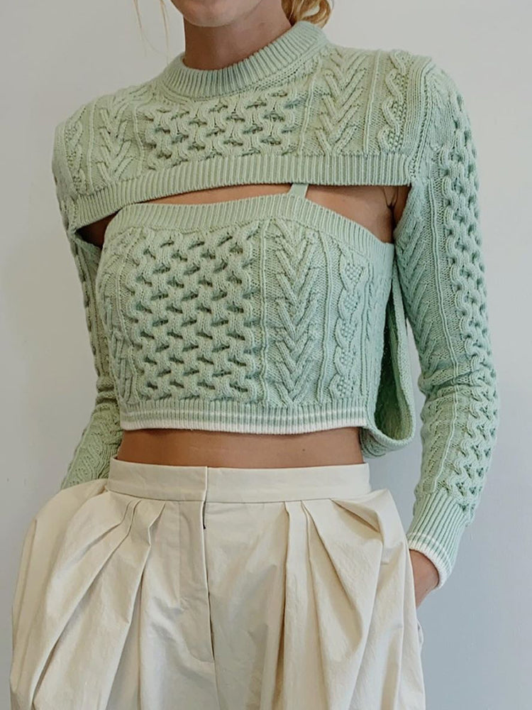 Elegante mintgrüne Strickpullover mit Rundhalsausschnitt