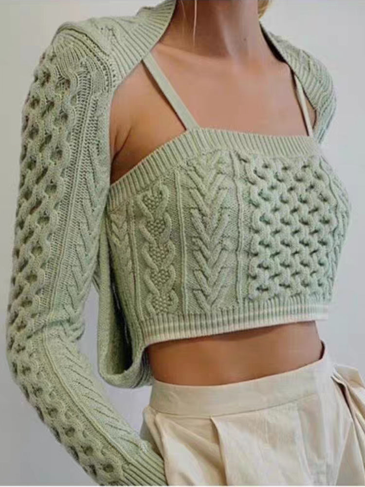 Elegante mintgrüne Strickpullover mit Rundhalsausschnitt