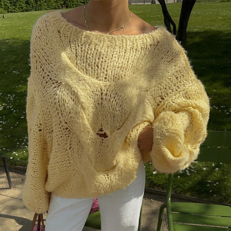 Elegante runde Hals-Kabelstrickpullover