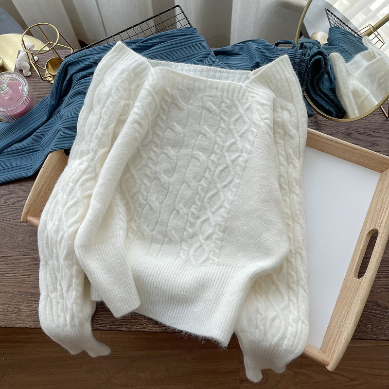 Elegante, weiche Langarmpullover mit eckigem Kragen