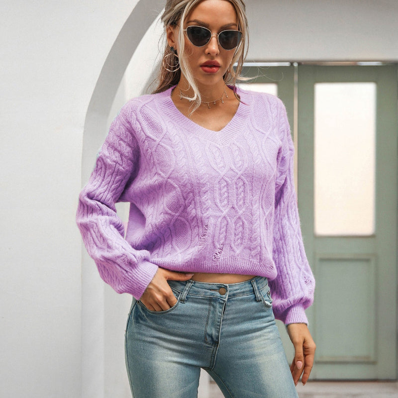 Eleganter V-Ausschnitt Pullover mit langen Ärmeln