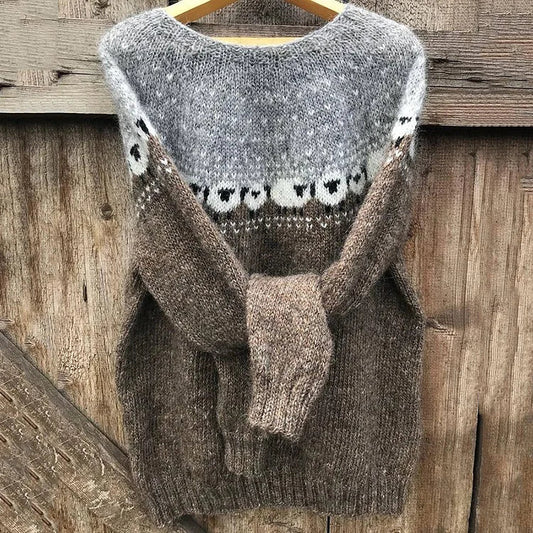 Gemütlicher Wollpullover mit Schafmuster