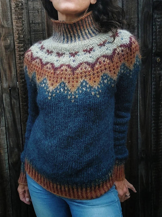 Geometrischer Wollpullover mit langem Arm