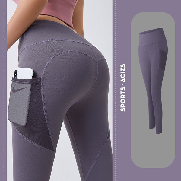 Hohe Taille Sportliche Yoga Leggings mit Taschen