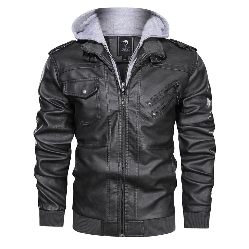 Elegante Herren PU Lederjacke mit Kapuze