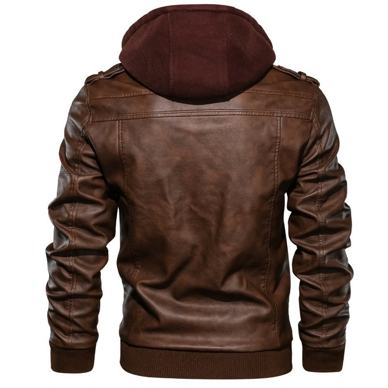 Elegante Herren PU Lederjacke mit Kapuze