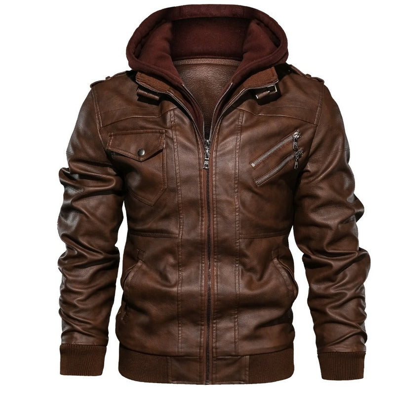 Elegante Herren PU Lederjacke mit Kapuze