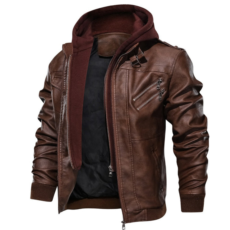 Elegante Herren PU Lederjacke mit Kapuze