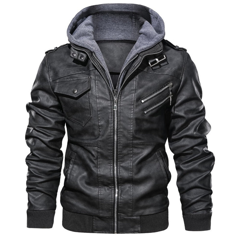 Elegante Herren PU Lederjacke mit Kapuze