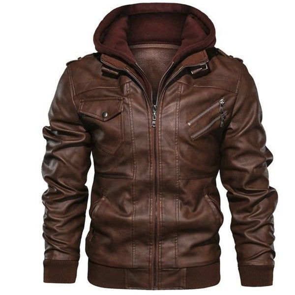 Elegante Herren PU Lederjacke mit Kapuze