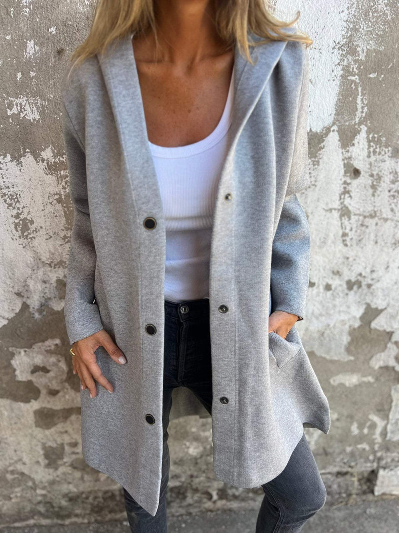 Stilvolle graue Wolljacke mit Kapuze