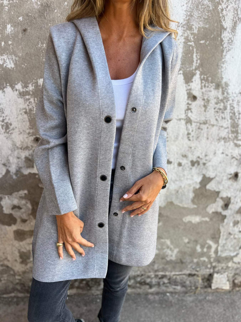 Stilvolle graue Wolljacke mit Kapuze