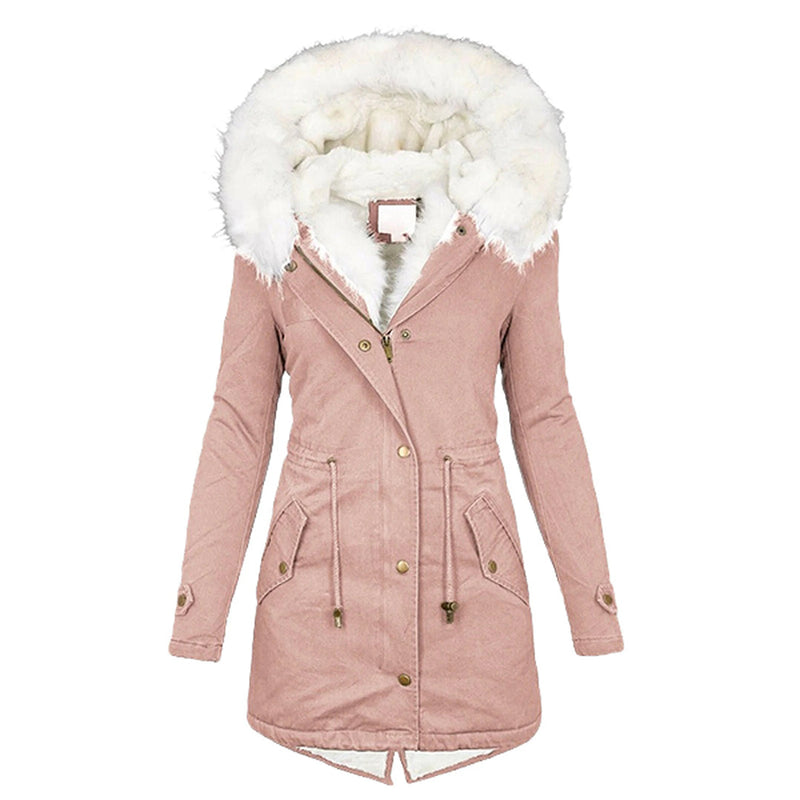 Elegante warme Winterjacke mit Kunstfellkragen