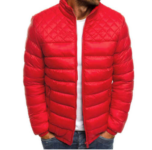 Warme Rote Winterjacke mit Rautenmuster