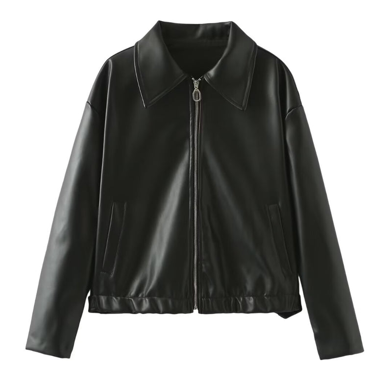 Elegante Lange Fauxlederjacke