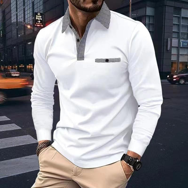 Elegantes Karomuster Langarm Polo Shirt