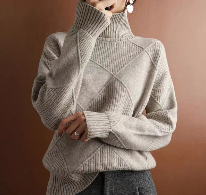 Elegante 3D-Diamantmuster Strickpullover