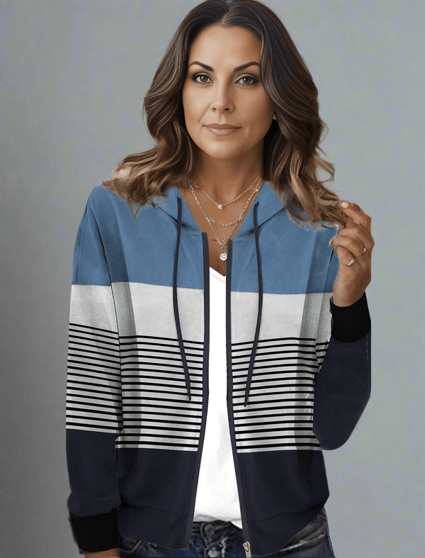 Boutique Vivante Autumn Trend S Blau gestreifter Kapuzenpullover mit Reißverschluss