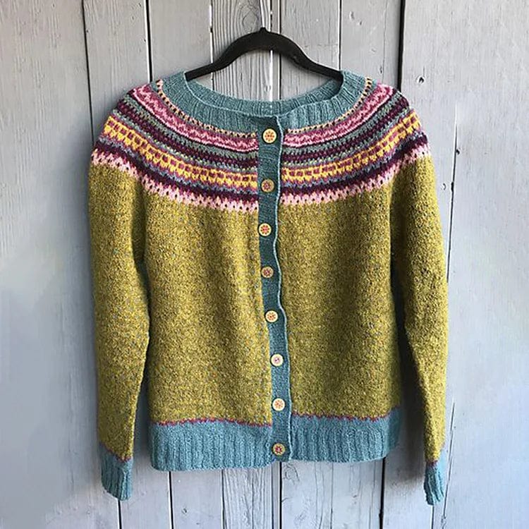 Boutique Vivante Icelandic Sweaters - 2024 S Bunter Jacquard-Pullover mit Knopfverschluss