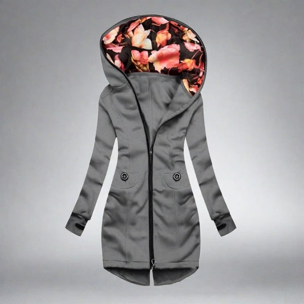 Boutique Vivante Jackets Grau / XS Blumenfutter Kapuzenjacke mit Reißverschluss